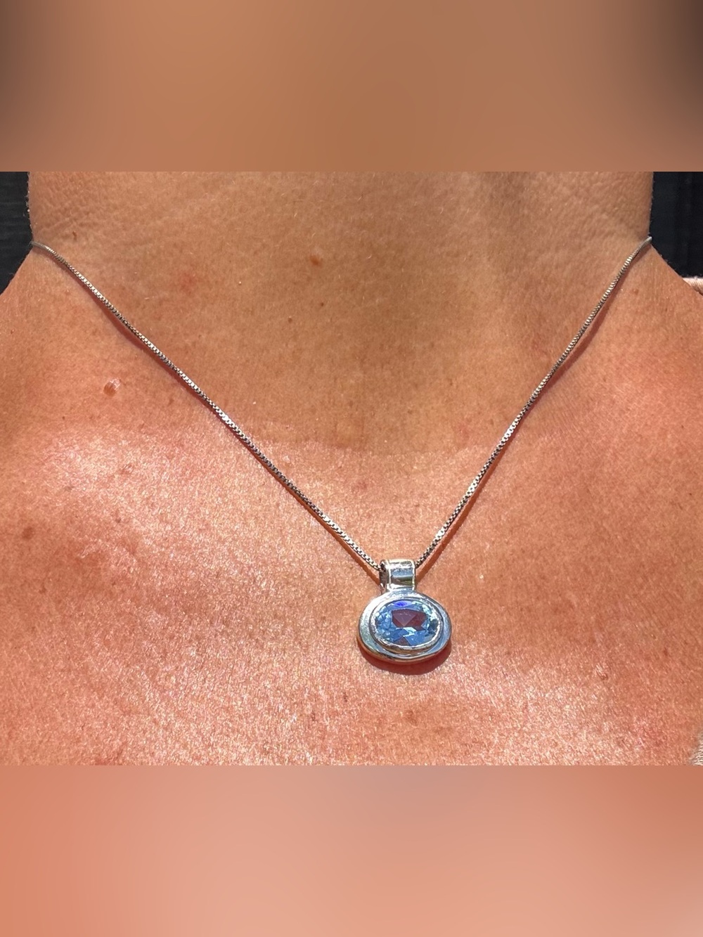 Sterling Silver Blue Topaz Oval Pendant & 925 Sterling Silver 18” Necklace